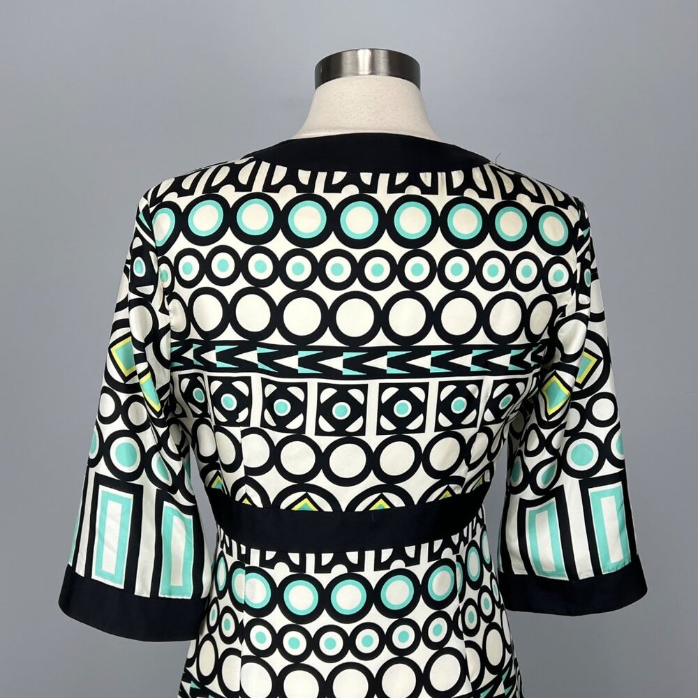 Milly New York Womens Silk Geometric Print Dress Ivory Black Aqua Blue size 10 - Picture 8 of 12